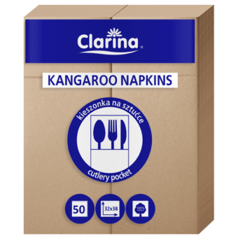 Serwetki eco kraft/brązowe dwuwarstwowe clarina etui kangurek kieszonka na sztućce 50 sztuk