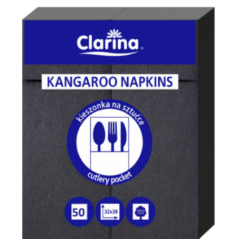 Serwetki czarne dwuwarstwowe clarina etui kangurek kieszonka na sztućce 50 sztuk
