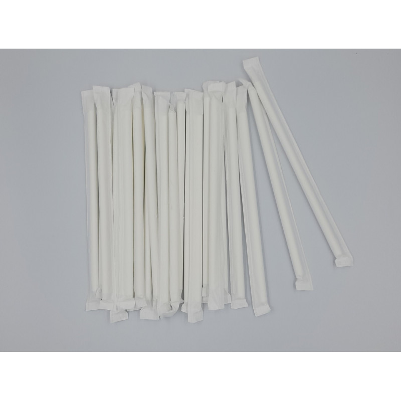 Papierowe rurki do napojów białe proste  8/197MM pakowane pojedynczo w papierowym etui 500 sztuk