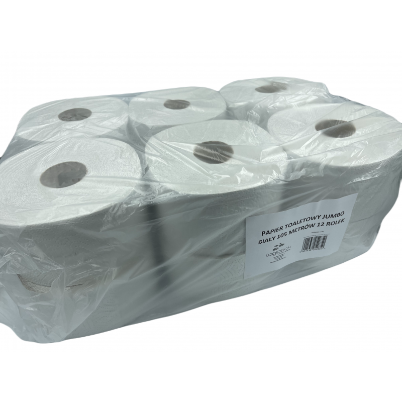 Papier toaletowy biały 105 mb jumbo 1 warstwowy +/- 5% 12 sztuk