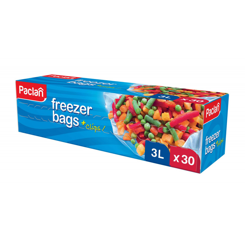Torebki na mrożonki freezer bags z klipsami 3 litrowe 30 sztuk PACLAN