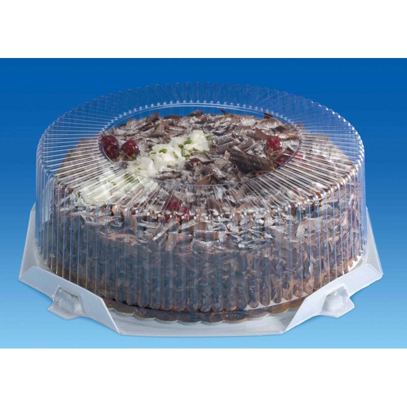 Opakowanie cukiernicze plastikowe na tort z białym spodem B-S1025 (185X9) i transparentną czapą P1025 (185X89) 10 sztuk