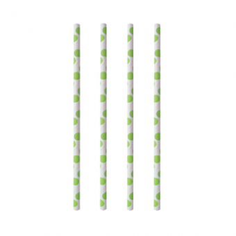 Papierowe rurki do napojów "GREEN DOTS" białe w zielone groszki 6/200mm 100 sztuk (85569)
