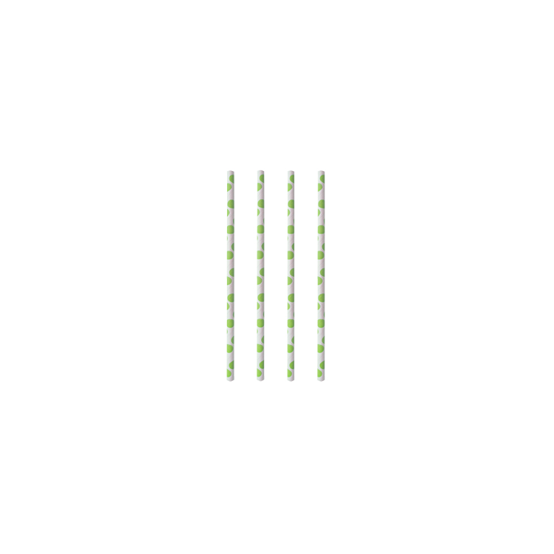 Papierowe rurki do napojów "GREEN DOTS" białe w zielone groszki 6/200mm 100 sztuk (85569)